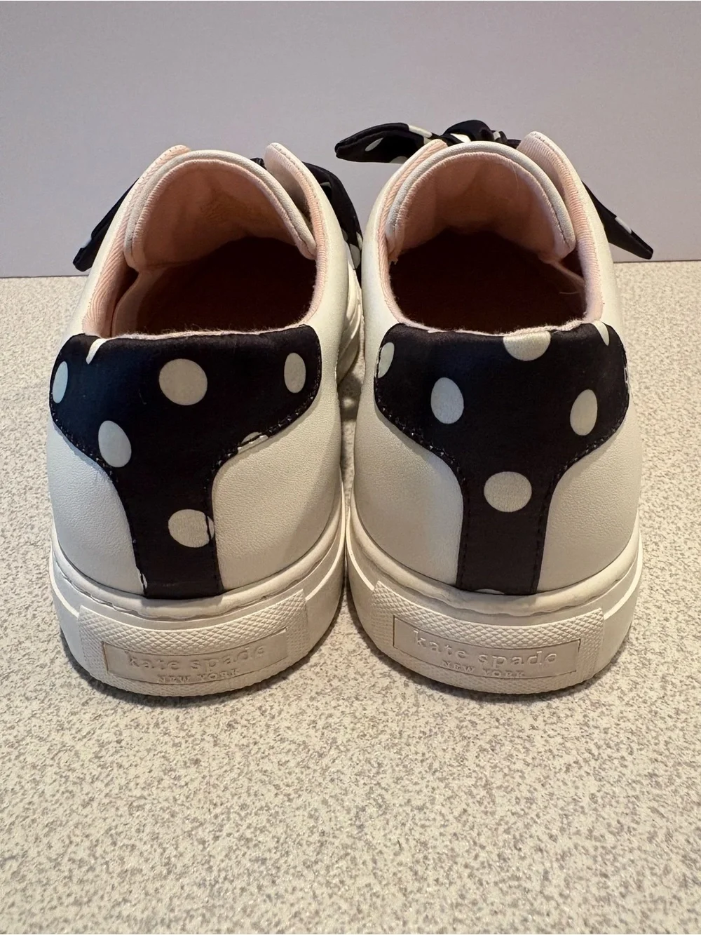 Kate Spade White Women's Slip-On Sneakers with Polka Dot Bow 7.5